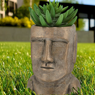 Pflanztopf Moai Kopf gold H:17/21cm Terracotta Büste Skulptur Dekofigur Steinstatue Osterinsel Gartenfigur Steinkopf