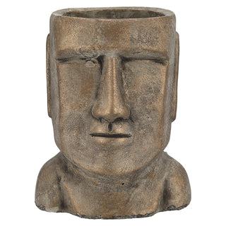 Pflanztopf Moai Kopf gold H:17/21cm Terracotta Büste Skulptur Dekofigur Steinstatue Osterinsel Gartenfigur Steinkopf