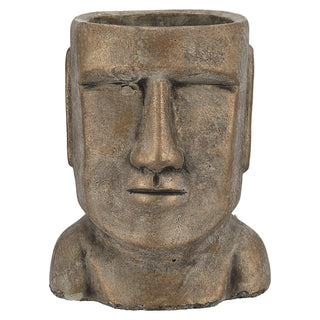 Pflanztopf Moai Kopf gold H:17/21cm Terracotta Büste Skulptur Dekofigur Steinstatue Osterinsel Gartenfigur Steinkopf