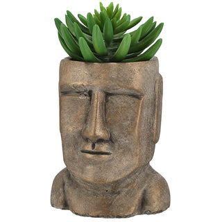 Pflanztopf Moai Kopf gold H:17/21cm Terracotta Büste Skulptur Dekofigur Steinstatue Osterinsel Gartenfigur Steinkopf