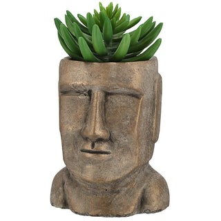 Pflanztopf Moai Kopf gold H:17/21cm Terracotta Büste Skulptur Dekofigur Steinstatue Osterinsel Gartenfigur Steinkopf