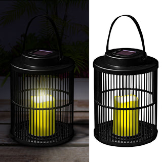 Solar Laterne 18x28cm LED Kerze Metall Tischlampe Gartenleuchte Wegelampe warmweiß Gitterdesign