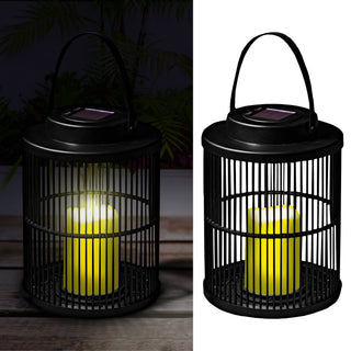 Solar Laterne 18x28cm LED Kerze Metall Tischlampe Gartenleuchte Wegelampe warmweiß Gitterdesign