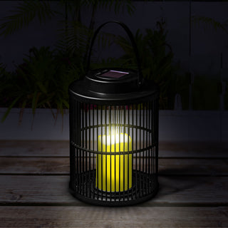 Solar Laterne 18x28cm LED Kerze Metall Tischlampe Gartenleuchte Wegelampe warmweiß Gitterdesign