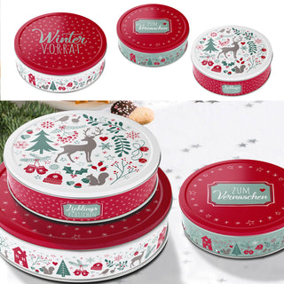 Gebäckdosen 3er Set "Nostalgie" / "Wintervorrat" / "Schneeman"3 Größen Metall Weihnachtskekse Weihnachtsgebäck Keksdose Dose Weihnachtsdose