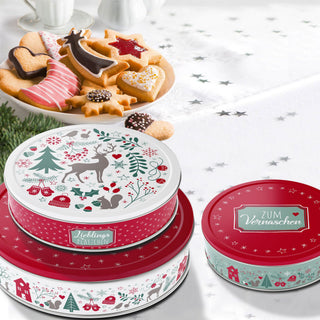 Gebäckdosen 3er Set "Nostalgie" / "Wintervorrat" / "Schneeman"3 Größen Metall Weihnachtskekse Weihnachtsgebäck Keksdose Dose Weihnachtsdose