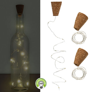 3x Flaschenlicht 8 LEDs Lichterkette L75cm Echtkork inkl. Batterien Flaschenbeleuchtung