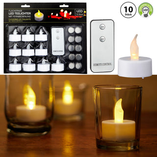 LED Teelicht 10er Set weiß Fernbedienung inkl. Batterien flackernd Kerzen Teelichter