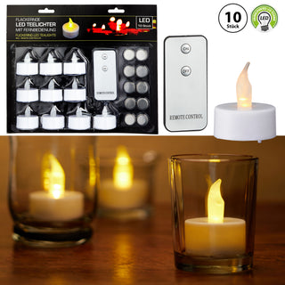 LED Teelicht 10er Set weiß Fernbedienung inkl. Batterien flackernd Kerzen Teelichter
