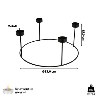 DIY Adventskranz Teelichthalter 33x15cm Eisen schwarz Metallring Kerzenhalter Teelicht