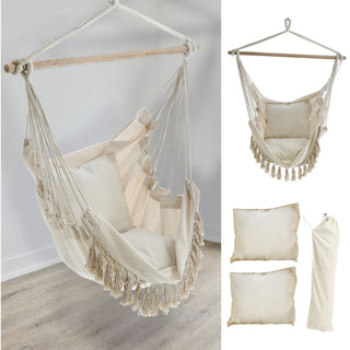 Hängesessel 2 Kissen 98x198cm Beige Baumwolle Hängestuhl Sessel Hängesitz Hängekorb Gartenzubehör