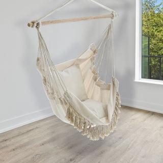 Hängesessel 2 Kissen 98x198cm Beige Baumwolle Hängestuhl Sessel Hängesitz Hängekorb Gartenzubehör