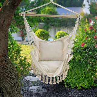 Hängesessel 2 Kissen 98x198cm Beige Baumwolle Hängestuhl Sessel Hängesitz Hängekorb Gartenzubehör
