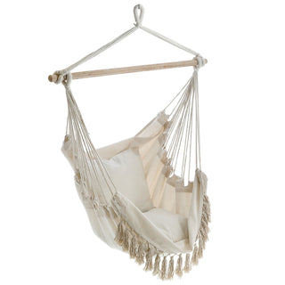 Hängesessel 2 Kissen 98x198cm Beige Baumwolle Hängestuhl Sessel Hängesitz Hängekorb Gartenzubehör