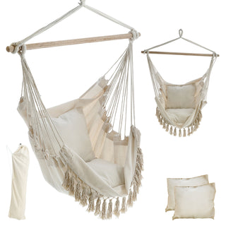 Hängesessel 2 Kissen 98x198cm Beige Baumwolle Hängestuhl Sessel Hängesitz Hängekorb Gartenzubehör