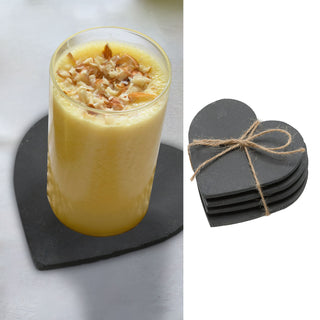 Schieferuntersetzer Herz 4er Set 10x10cm Naturstein Anthrazit Herzform Glasuntersetzer