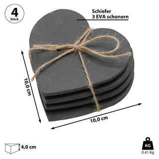 Schieferuntersetzer Herz 4er Set 10x10cm Naturstein Anthrazit Herzform Glasuntersetzer