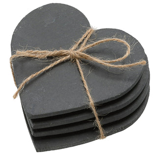 Schieferuntersetzer Herz 4er Set 10x10cm Naturstein Anthrazit Herzform Glasuntersetzer