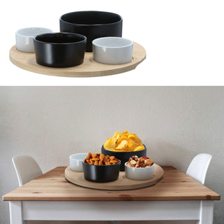 Servierschalen Set Tablett Bambus Porzellan 25x25x1cm Schalen Tablett Schüssel Snackschale Servierschale