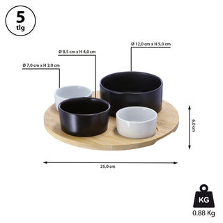 Servierschalen Set Tablett Bambus Porzellan 25x25x1cm Schalen Tablett Schüssel Snackschale Servierschale