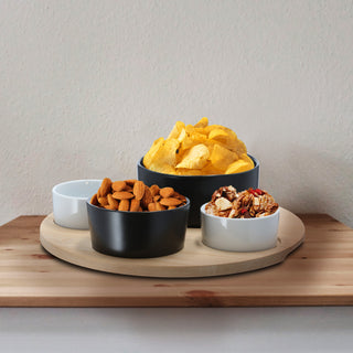 Servierschalen Set Tablett Bambus Porzellan 25x25x1cm Schalen Tablett Schüssel Snackschale Servierschale