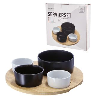 Servierschalen Set Tablett Bambus Porzellan 25x25x1cm Schalen Tablett Schüssel Snackschale Servierschale