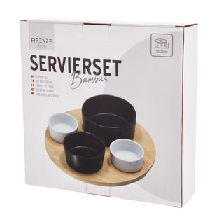 Servierschalen Set Tablett Bambus Porzellan 25x25x1cm Schalen Tablett Schüssel Snackschale Servierschale