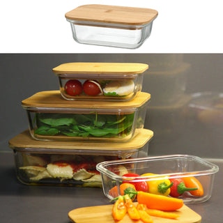 Vorratsbehälter mit Bambusdeckel 400/600/1000/1200ml Borosilikatglas Bambus Frischhaltebox Vorratsdose Vesperdose Lebensmittelbehälter