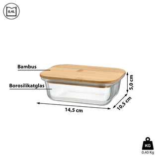 Vorratsbehälter mit Bambusdeckel 400/600/1000/1200ml Borosilikatglas Bambus Frischhaltebox Vorratsdose Vesperdose Lebensmittelbehälter