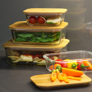 Vorratsbehälter mit Bambusdeckel 400/600/1000/1200ml Borosilikatglas Bambus Frischhaltebox Vorratsdose Vesperdose Lebensmittelbehälter