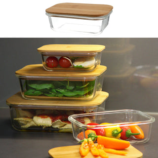 Vorratsbehälter mit Bambusdeckel 400/600/1000/1200ml Borosilikatglas Bambus Frischhaltebox Vorratsdose Vesperdose Lebensmittelbehälter