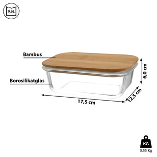 Vorratsbehälter mit Bambusdeckel 400/600/1000/1200ml Borosilikatglas Bambus Frischhaltebox Vorratsdose Vesperdose Lebensmittelbehälter