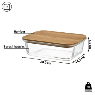 Vorratsbehälter mit Bambusdeckel 400/600/1000/1200ml Borosilikatglas Bambus Frischhaltebox Vorratsdose Vesperdose Lebensmittelbehälter