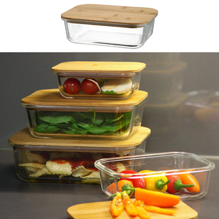 Vorratsbehälter mit Bambusdeckel 400/600/1000/1200ml Borosilikatglas Bambus Frischhaltebox Vorratsdose Vesperdose Lebensmittelbehälter