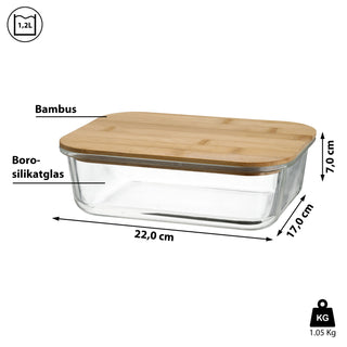 Vorratsbehälter mit Bambusdeckel 400/600/1000/1200ml Borosilikatglas Bambus Frischhaltebox Vorratsdose Vesperdose Lebensmittelbehälter