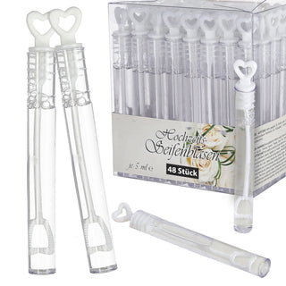 Seifenblasen Set Hochzeit 48er Pack Röhrchen Herzgriff Bubbles Trauung Hochzeitsseifenblasen