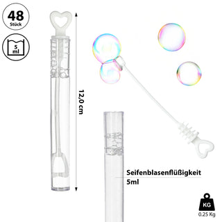 Seifenblasen Set Hochzeit 48er Pack Röhrchen Herzgriff Bubbles Trauung Hochzeitsseifenblasen