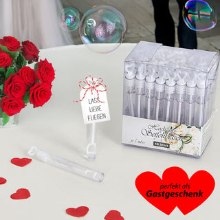 Seifenblasen Set Hochzeit 48er Pack Röhrchen Herzgriff Bubbles Trauung Hochzeitsseifenblasen
