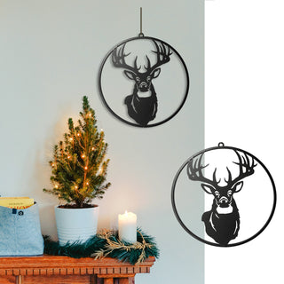 Türhänger Fensterdeko rund Hirschkopf Metall schwarz 40cm zum Auhängen Weihnachtsdekoration Hirsch