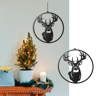 Türhänger Fensterdeko rund Hirschkopf Metall schwarz 40cm zum Auhängen Weihnachtsdekoration Hirsch