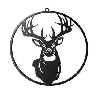 Türhänger Fensterdeko rund Hirschkopf Metall schwarz 40cm zum Auhängen Weihnachtsdekoration Hirsch