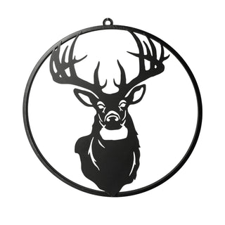 Türhänger Fensterdeko rund Hirschkopf Metall schwarz 40cm zum Auhängen Weihnachtsdekoration Hirsch