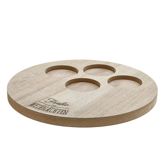Kerzentablett 'Frohe Weihnachten' Advent Holz Ø32x2cm für 4 Kerzen Ø7cm Holzbrett rund mit Aussparungen eingebrannter Schriftzug
