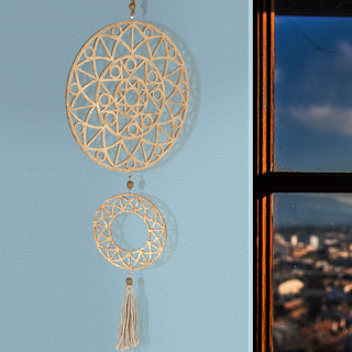 Wanddeko Ornament zum Aufhängen 34x90cm gold MFD Ringe Kreismotive Feng Shui Mandala