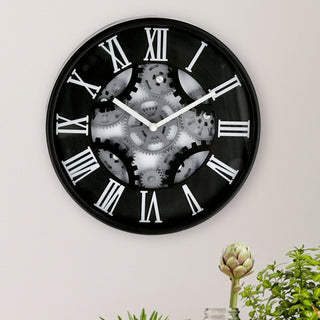 Wanduhr Zahnrad schwarz Ø30x5,5cm Küchenuhr Dekouhr Uhr Wohnzimmeruhr batteriebetrieben