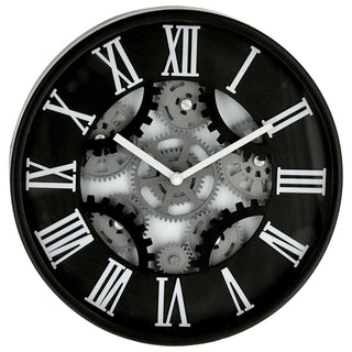 Wanduhr Zahnrad schwarz Ø30x5,5cm Küchenuhr Dekouhr Uhr Wohnzimmeruhr batteriebetrieben