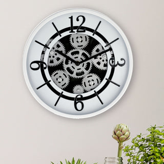 Wanduhr Zahnrad weiß Ø30x5,5cm Küchenuhr Dekouhr Uhr Wohnzimmeruhr batteriebetrieben