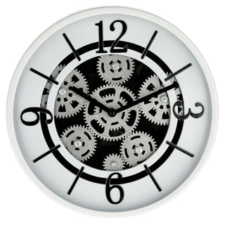 Wanduhr Zahnrad weiß Ø30x5,5cm Küchenuhr Dekouhr Uhr Wohnzimmeruhr batteriebetrieben