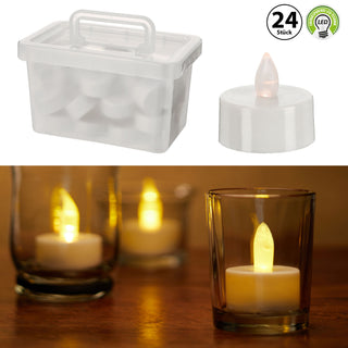LED Teelichter Box 24er Set flackernd Kerzen Teelicht weiß Kunststoff flammenlos