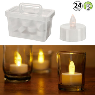 LED Teelichter Box 24er Set flackernd Kerzen Teelicht weiß Kunststoff flammenlos